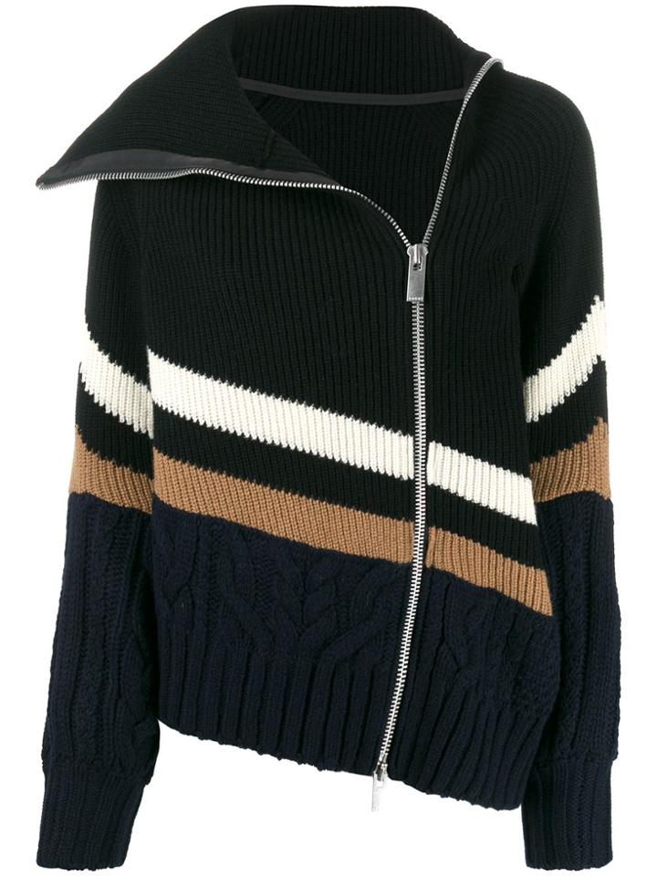 Sacai Striped Zip Up Jacket - Black