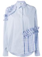 Msgm Stripe And Gingham Ruffle Shirt, Women's, Size: 46, Blue, Cotton