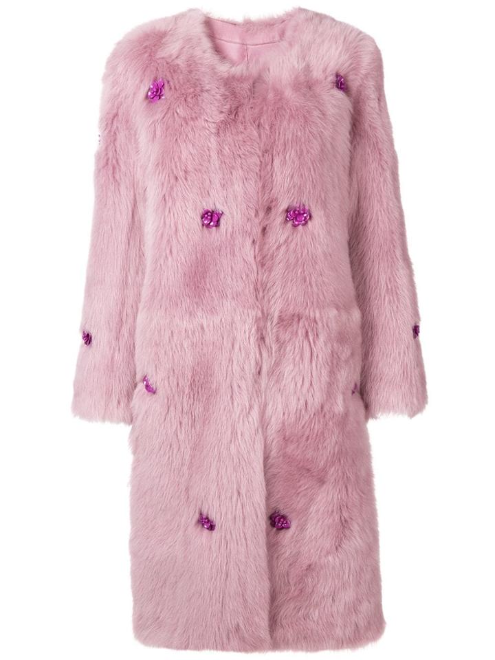 Liska Floral Embellished Loose Coat - Pink