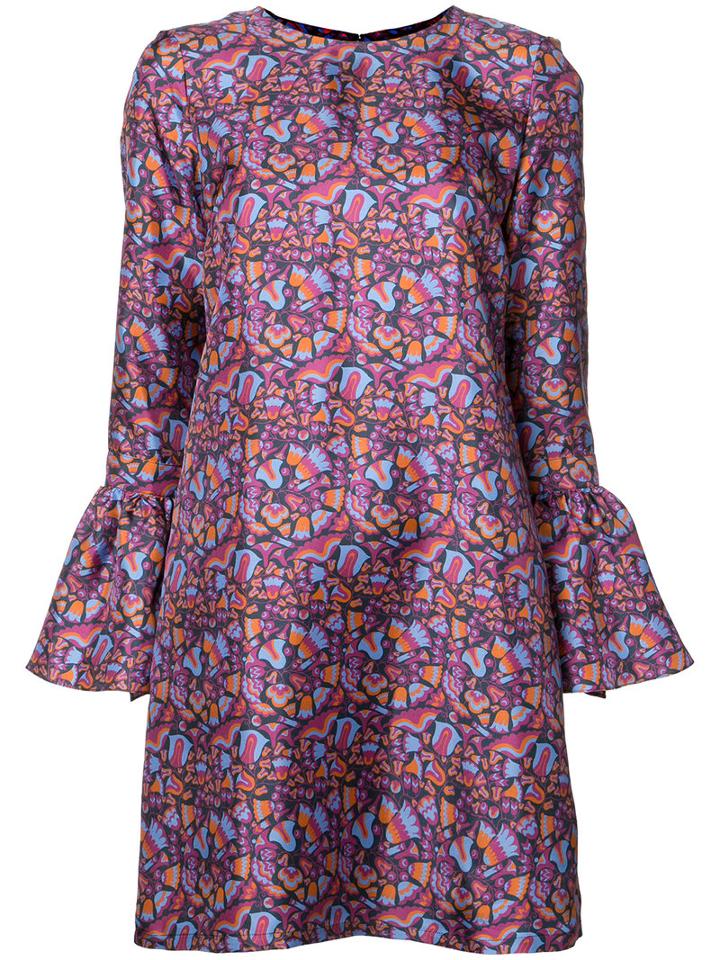 La Double J Bell Sleeve Dress, Women's, Size: Medium, Pink/purple, Silk