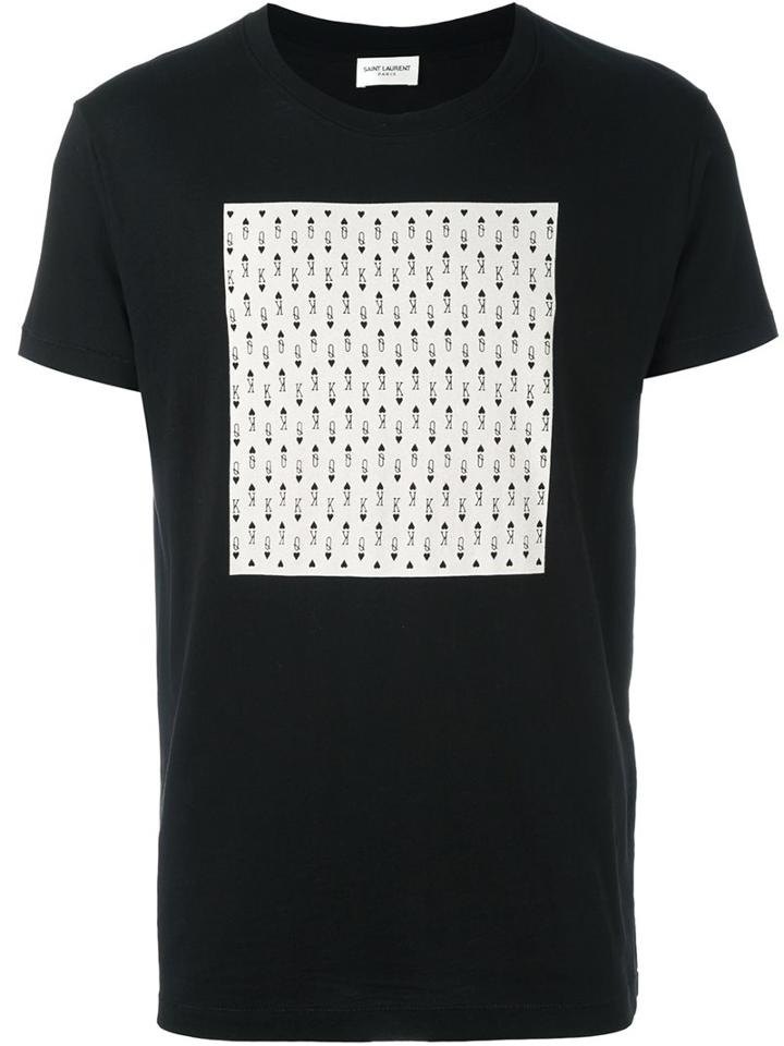 Saint Laurent Square Print T-shirt, Men's, Size: Large, Black, Cotton
