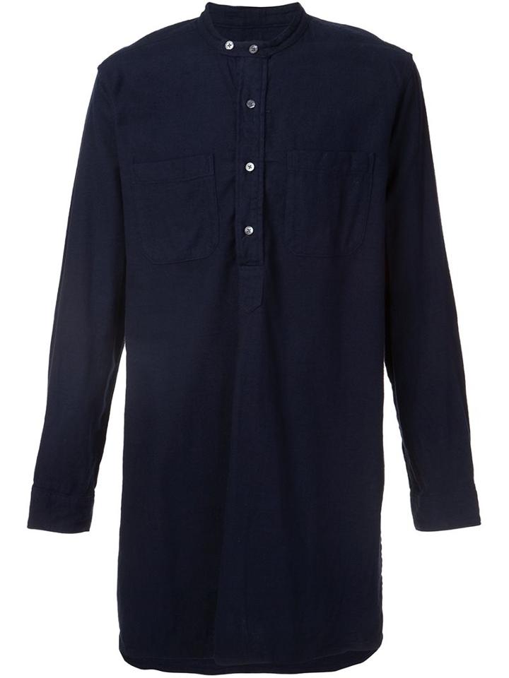 Engineered Garments Long Banded Collar Shirt, Men's, Size: Xl, Blue, Cotton