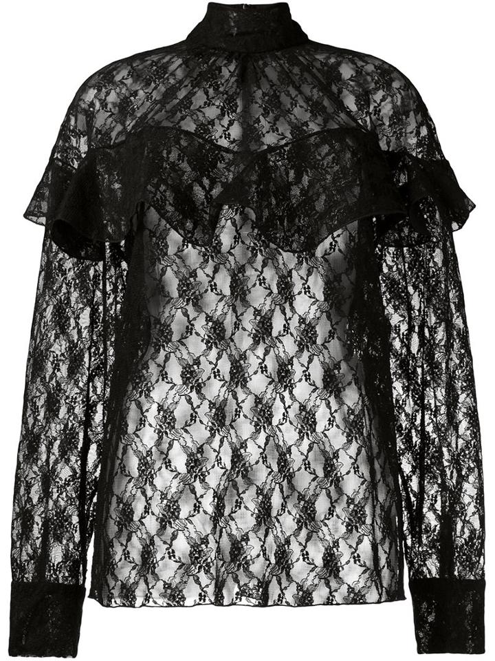 A.w.a.k.e Sheer Lace Blouse, Women's, Size: 40, Black, Cotton/nylon