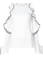 Oscar De La Renta Cold-shoudler Ruffled Knitted Top - White