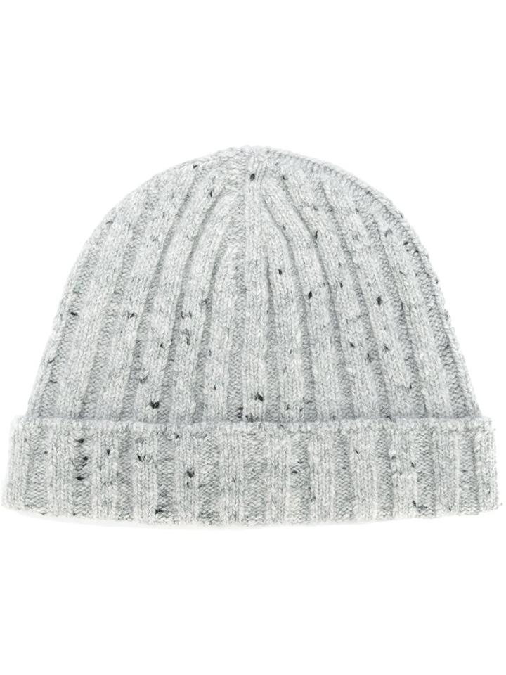 Brunello Cucinelli Ribbed Beanie, Men's, Size: Medium, Grey, Polyamide/cashmere/virgin Wool