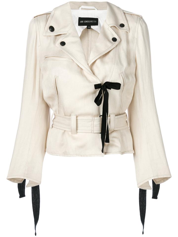 Ann Demeulemeester Ribbon Detail Biker Jacket - Nude & Neutrals