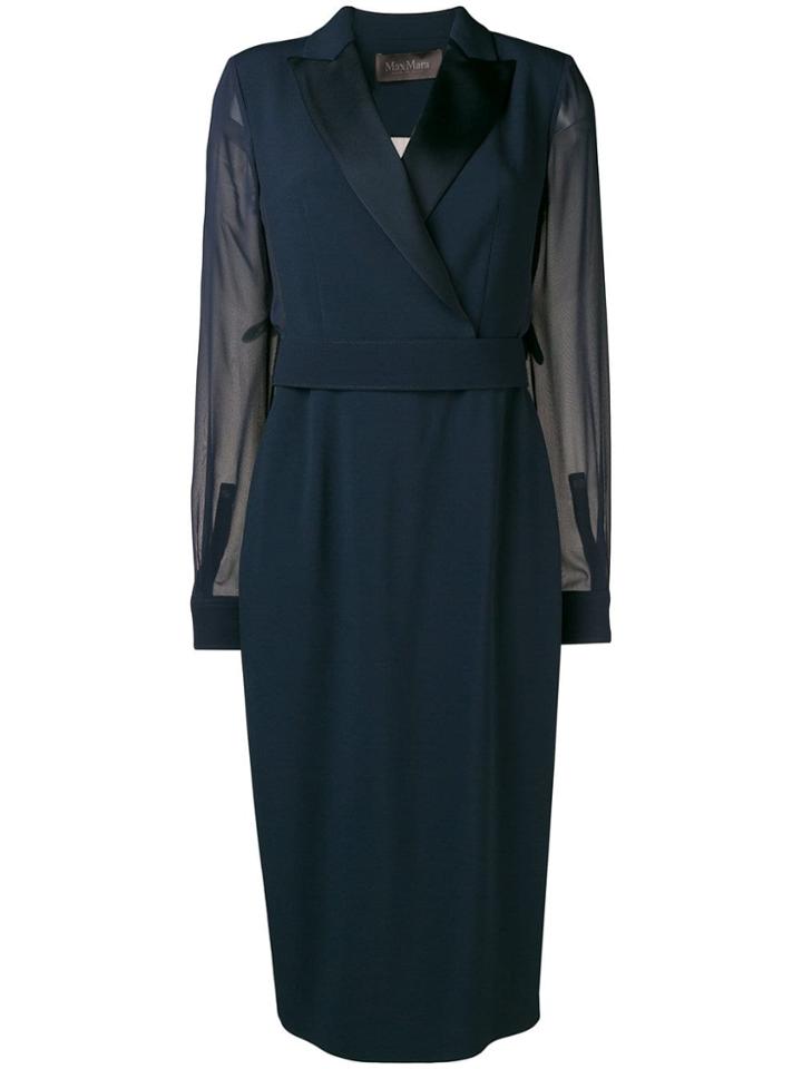 Max Mara Sheer Sleeve Tailored Midi Dress - Blue