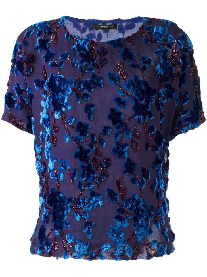 Etro Velvet Appliqué Detail Jersey, Women's, Size: 42, Blue, Silk/polyamide/viscose