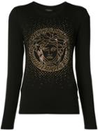 Versace - Medusa Studded Long Tee - Women - Spandex/elastane/viscose - 38, Black, Spandex/elastane/viscose
