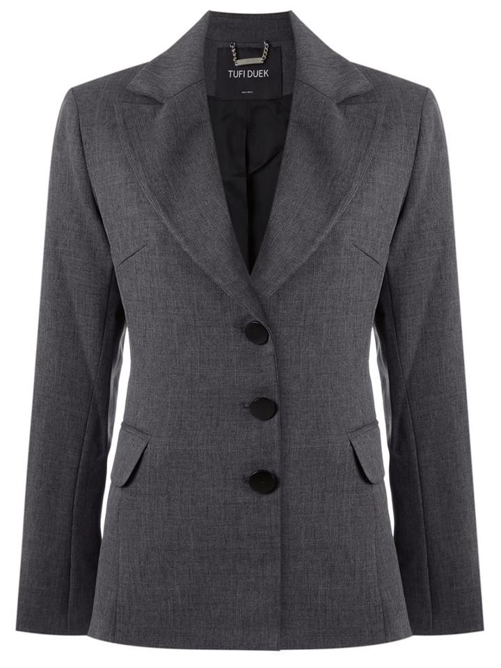 Tufi Duek Three Button Blazer, Women's, Size: 40, Grey, Polyester