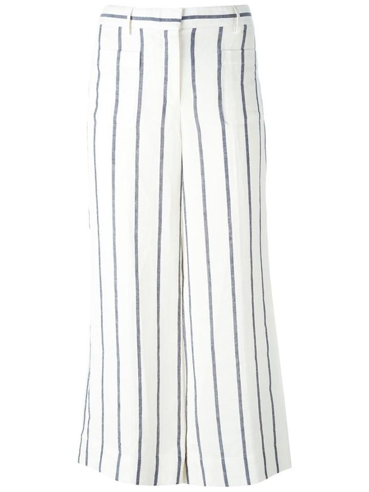 Theory Striped Wide-leg Pants, Women's, Size: 2, White, Linen/flax/cotton