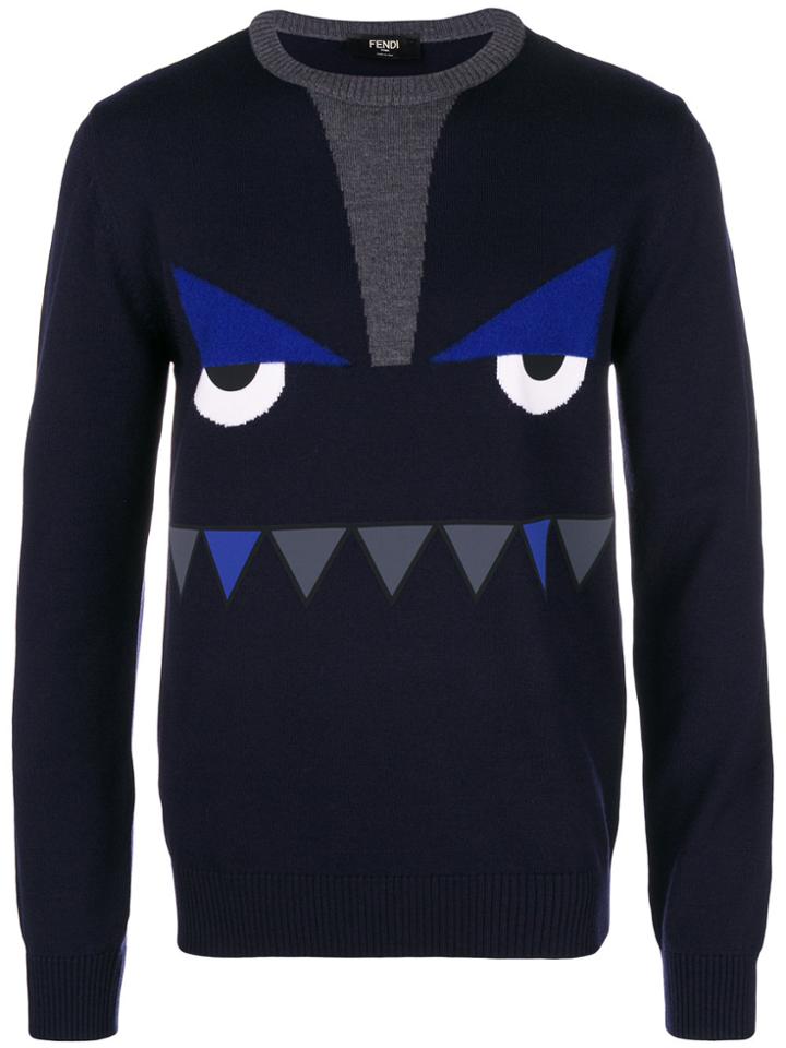 Fendi Printed Monster Face Sweater - Blue