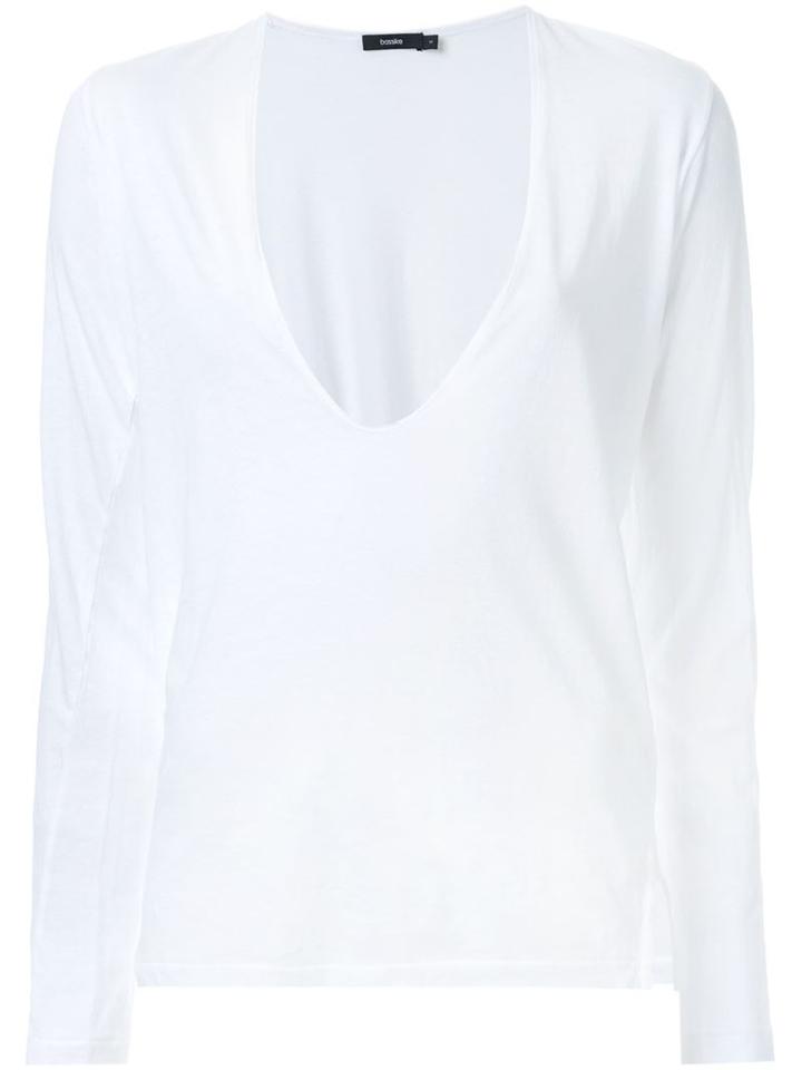 Bassike Plunging Scoop Neck T-shirt, Women's, Size: Large, White, Organic Cotton