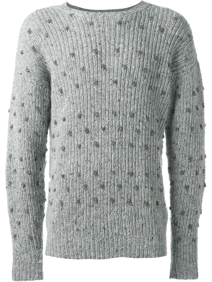 E. Tautz Crew Neck Jumper With Knots, Men's, Size: Large, Grey, Mohair/wool