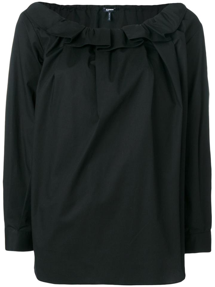 Jil Sander Navy Ruffle Neck Poplin Artist Blouse - Black