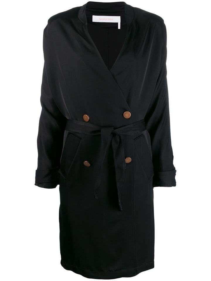 See By Chloé Double Breasted Wrap Coat - Black