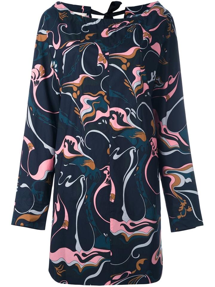 Marni Marble Print Dress, Women's, Size: 38, Blue, Cotton