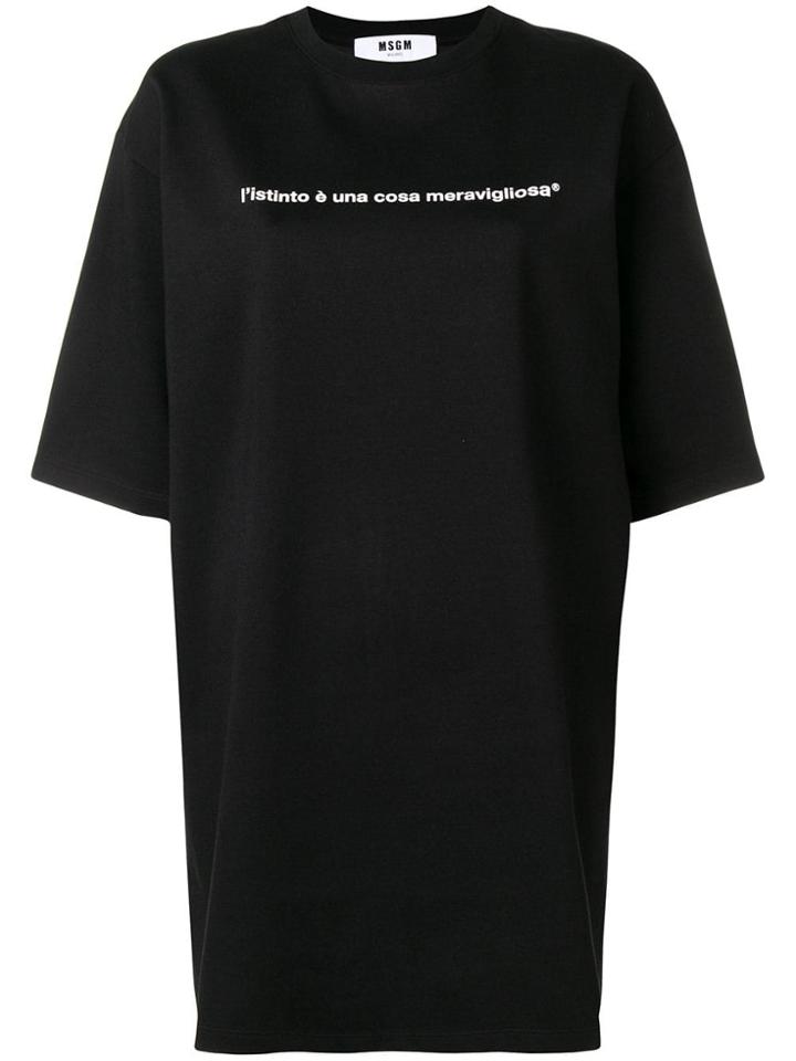 Msgm Slogan Print T-shirt Dress - Black