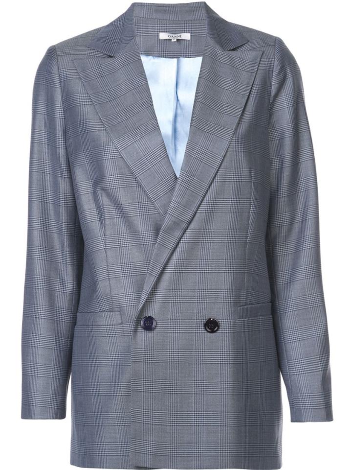Ganni Plaid Double Breasted Blazer - Blue