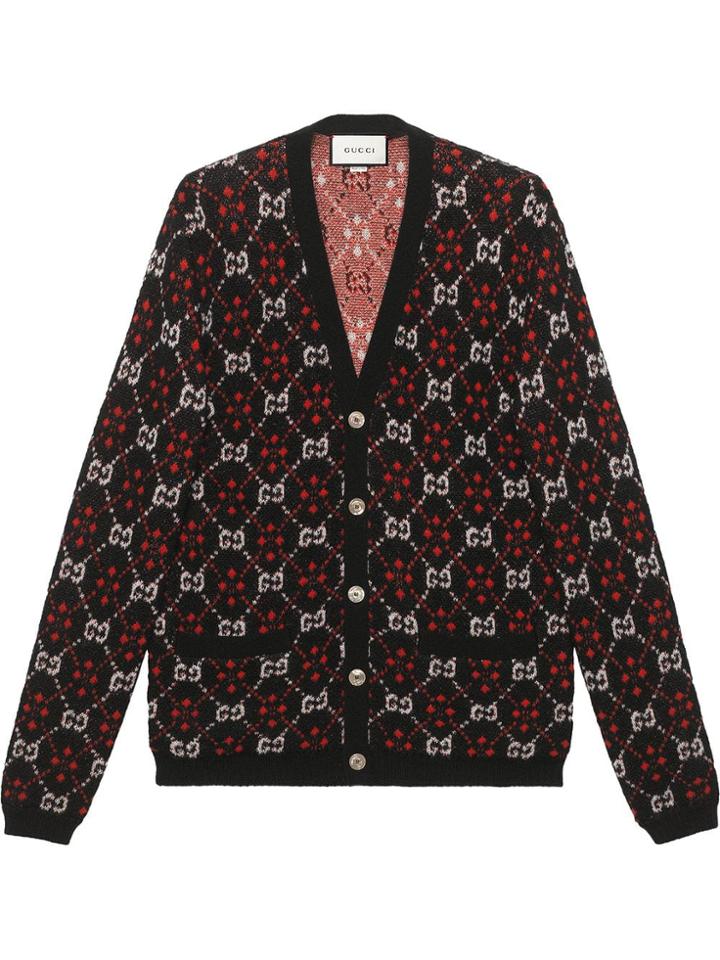Gucci Cardigan In Lana Con Motivo Gg Diamanti - Black