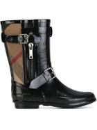 Burberry House Check Panel Rain Boots, Women's, Size: 38, Black, Rubber/cotton
