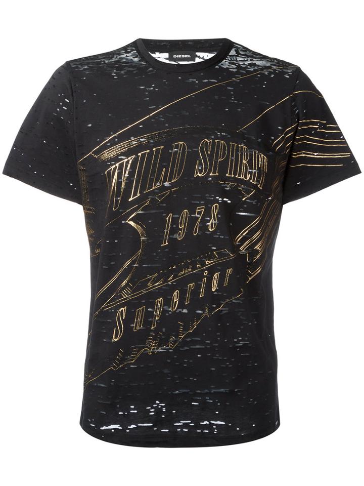 Diesel Slogan Printed T-shirt, Men's, Size: Medium, Black, Cotton/nylon