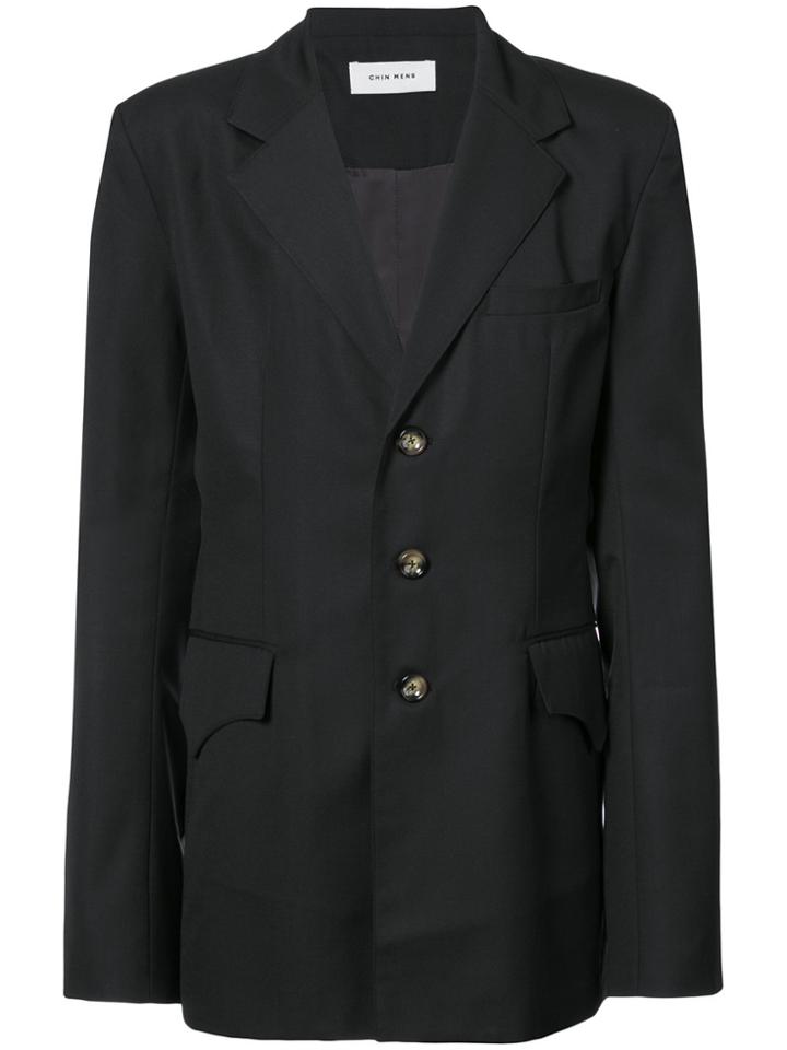 Chin Mens Mid-length Suit Jacket - Black
