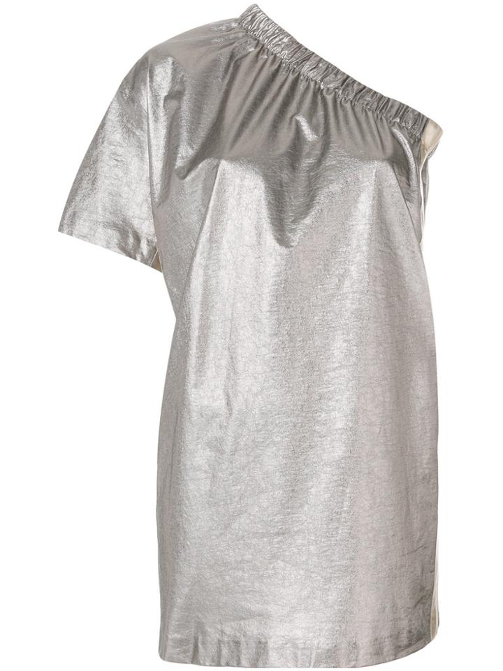 Nude Lamé One Shoulder Mini Dress - Metallic