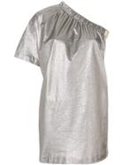 Nude Lamé One Shoulder Mini Dress - Metallic