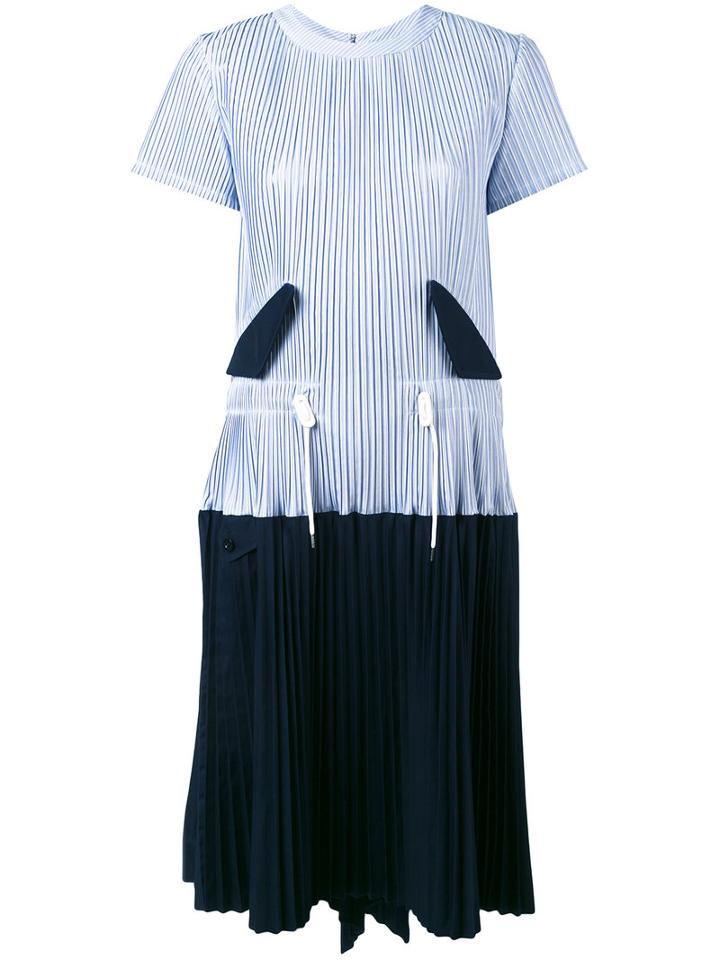 Sacai - Micro Pleated Two Part Dress - Women - Cotton/polyester/cupro - 2, Women's, Blue, Cotton/polyester/cupro
