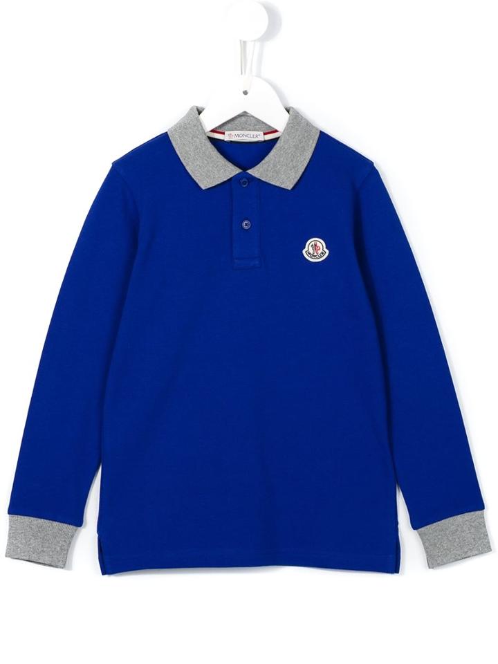Moncler Kids Long Sleeve Polo Shirt, Boy's, Size: 10 Yrs, Blue