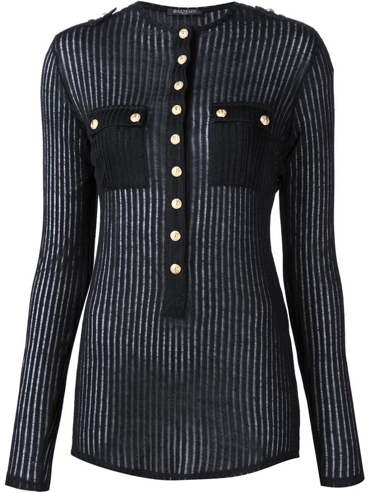 Balmain Ribbed Knit Henley T-shirt