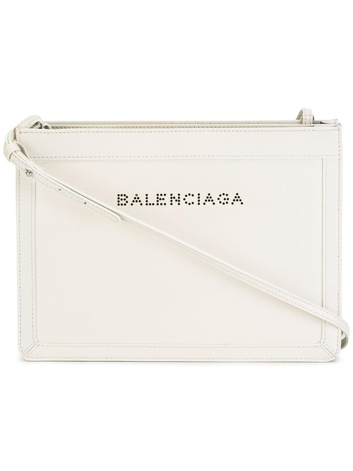 Balenciaga Navy Clutch, Women's, White, Lamb Skin