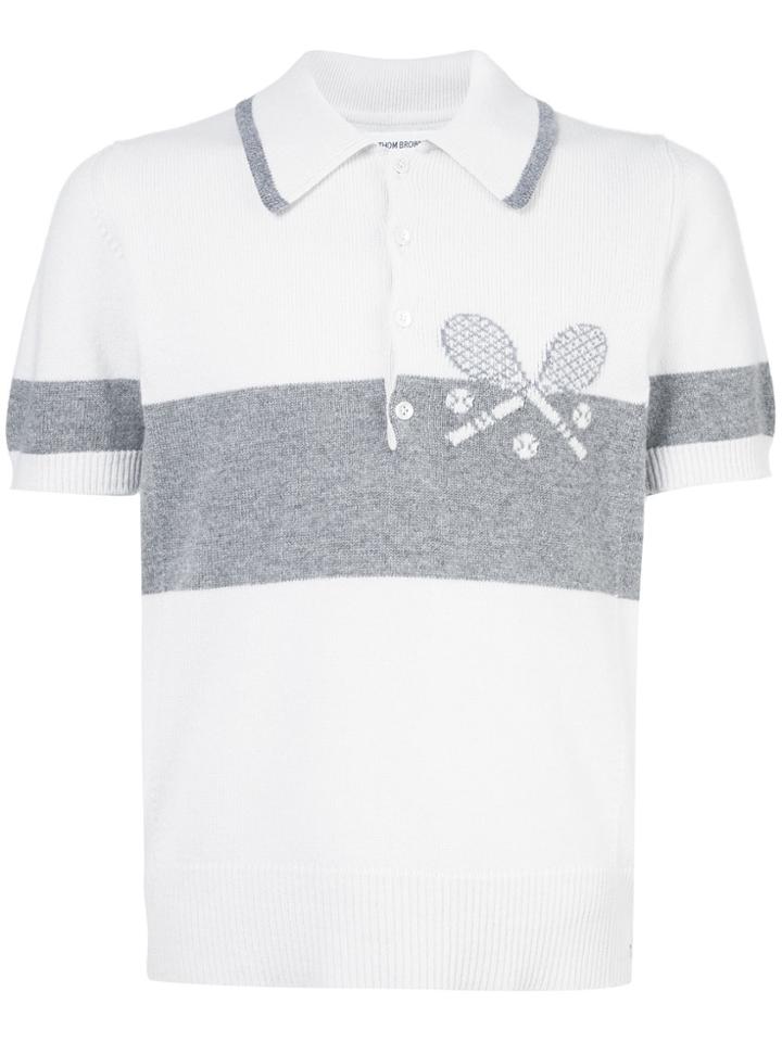 Thom Browne Short Sleeve Polo With Striped Tennis Icon In Cashmere -