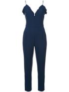 Black Halo Frilled V-neck Jumpsuit - Blue