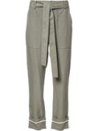 Derek Lam 10 Crosby Belted Straight Trousers, Women's, Size: 6, Grey, Linen/flax/viscose
