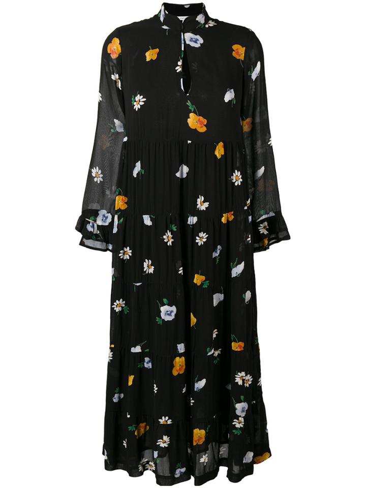 Ganni Floral Smock Dress - Black