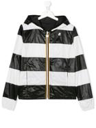 K Way Kids Teen Striped Hooded Jacket - Black