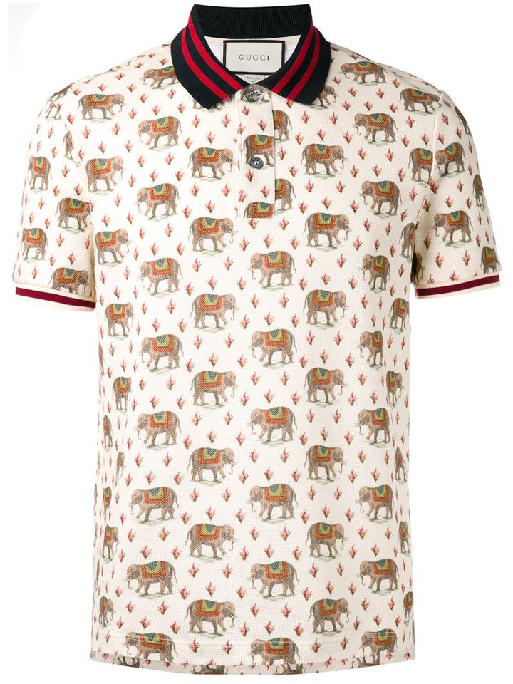 Gucci Elephant Print Polo Shirt, Men's, Size: Xs, Nude/neutrals, Cotton/spandex/elastane