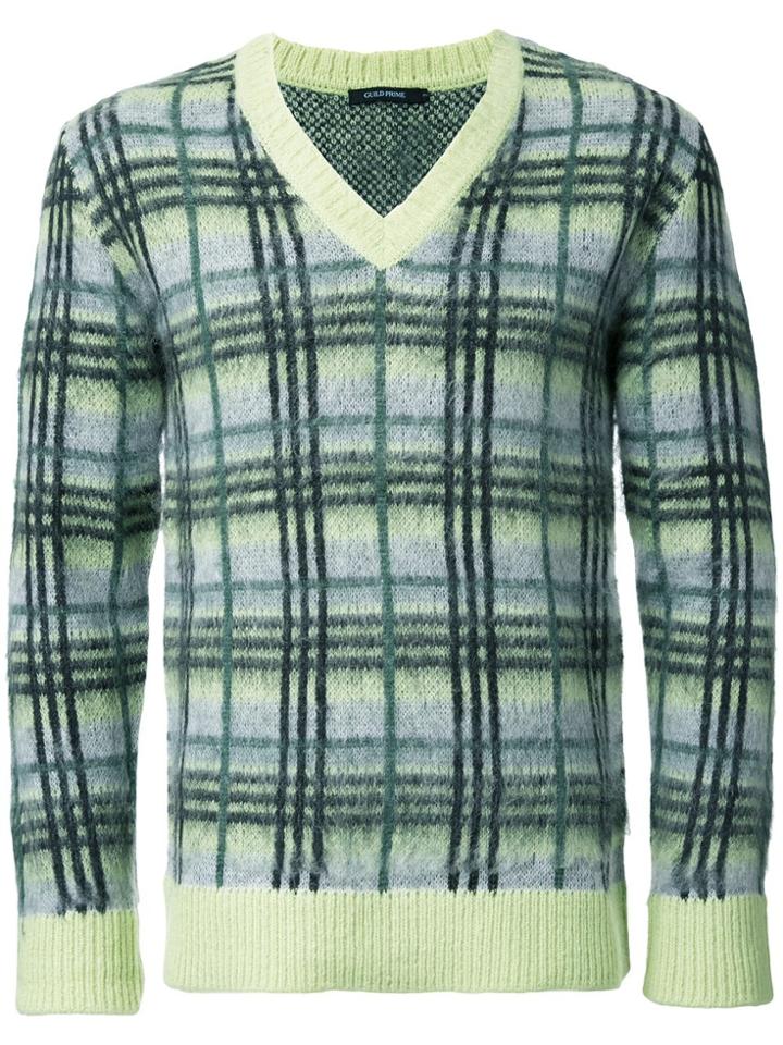 Guild Prime Plaid V Neck Jumper - Yellow & Orange
