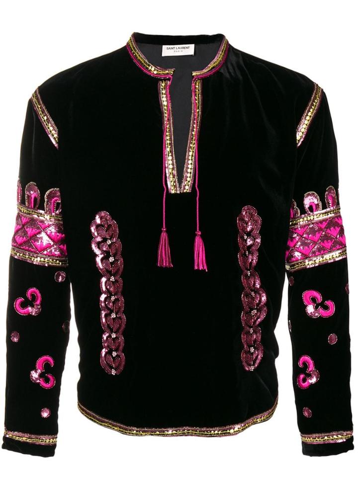 Saint Laurent Embroidered Long-sleeve Shirt - Black