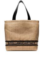 Stella Mccartney Beige Small Logo Print Woven Straw Tote Bag -
