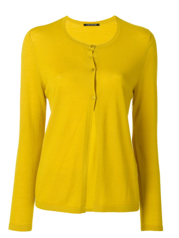 Luisa Cerano - Half Button Cardigan - Women - Virgin Wool - 42, Yellow/orange, Virgin Wool