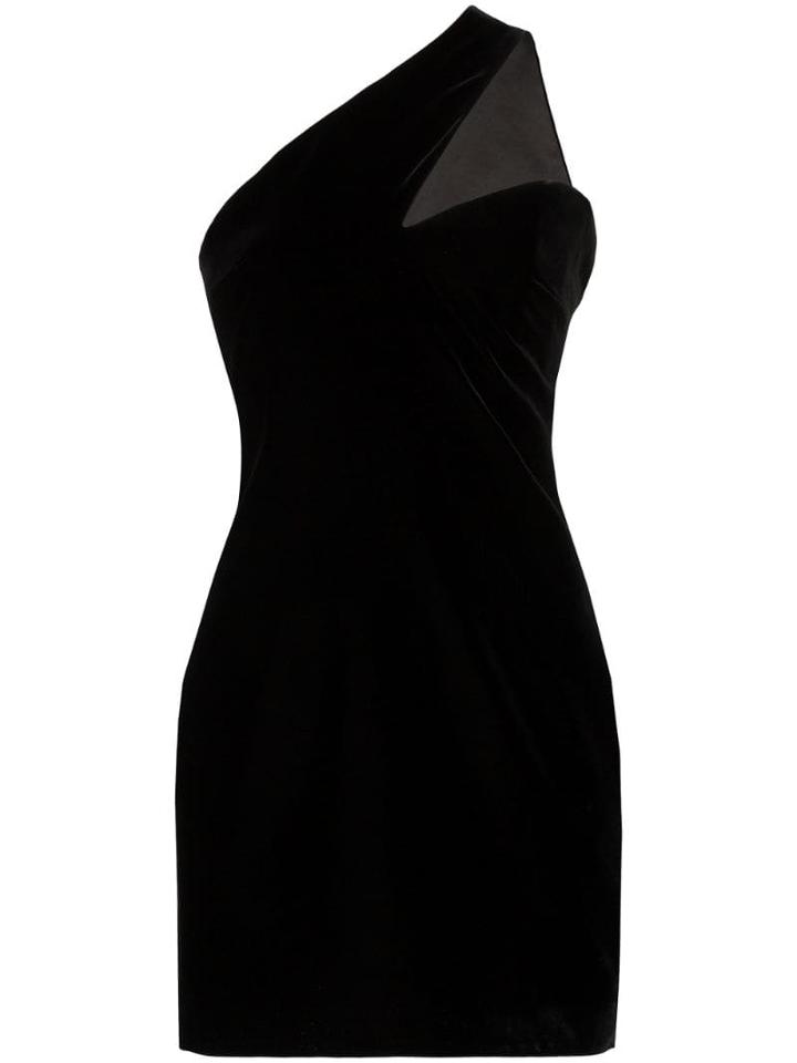 Saint Laurent One-shoulder Velvet Mini-dress - Black