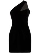 Saint Laurent One-shoulder Velvet Mini-dress - Black