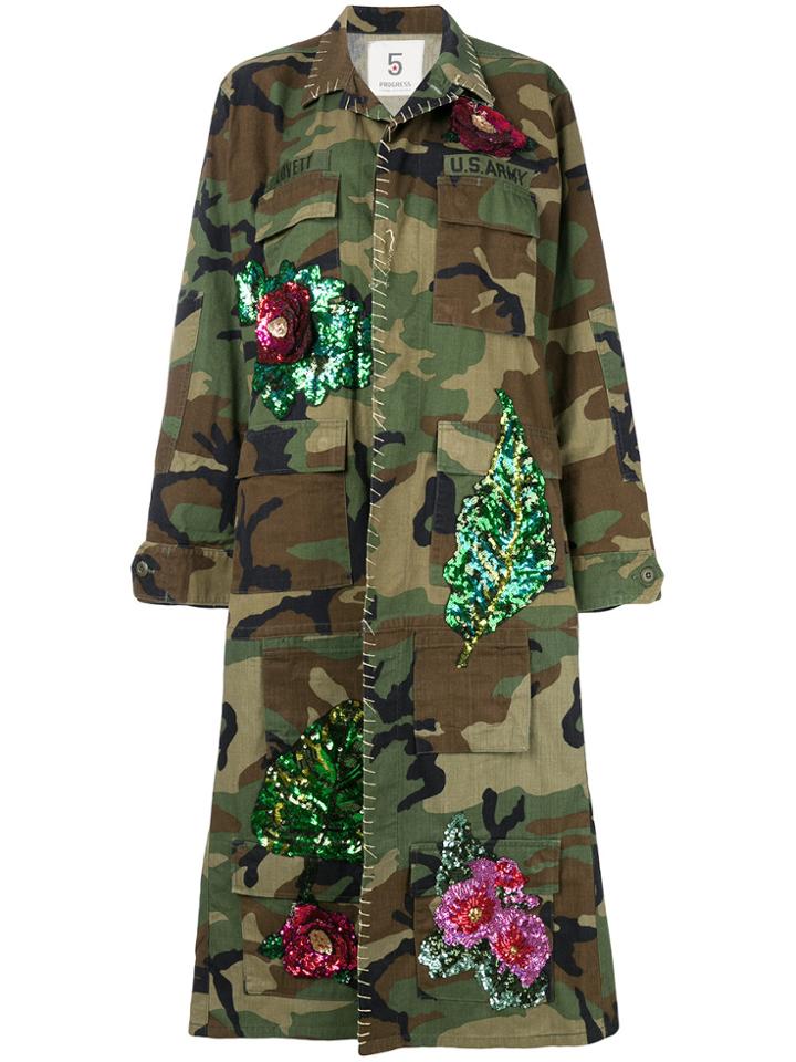 5 Progress Camouflage Print Coat - Green