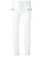 Unravel Project - Zips Applique Frayed Trim Pants - Women - Cotton/polyester/spandex/elastane - 27, Women's, White, Cotton/polyester/spandex/elastane