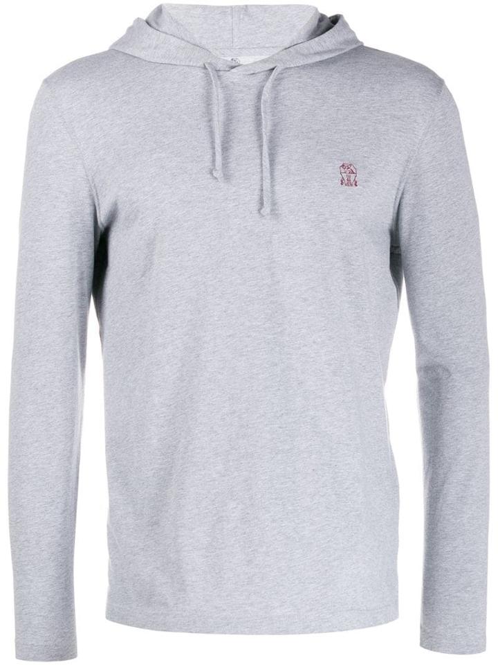 Brunello Cucinelli Logo Drawstring Hoodie - Grey