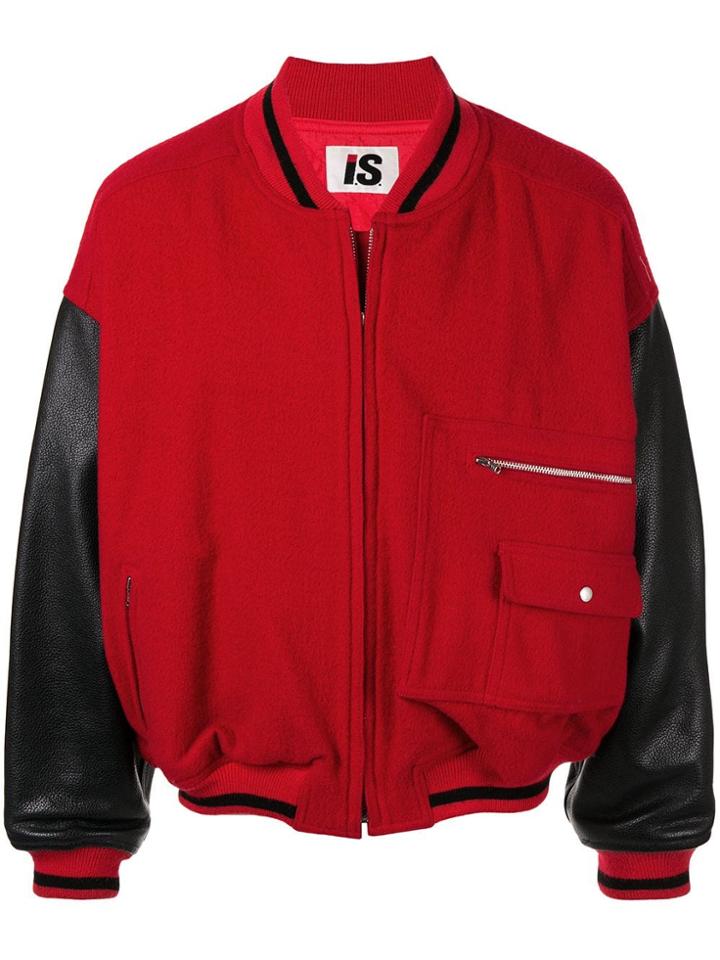 Issey Miyake Pre-owned 1980s Sports Line Leather Sleeves Bomber - Red