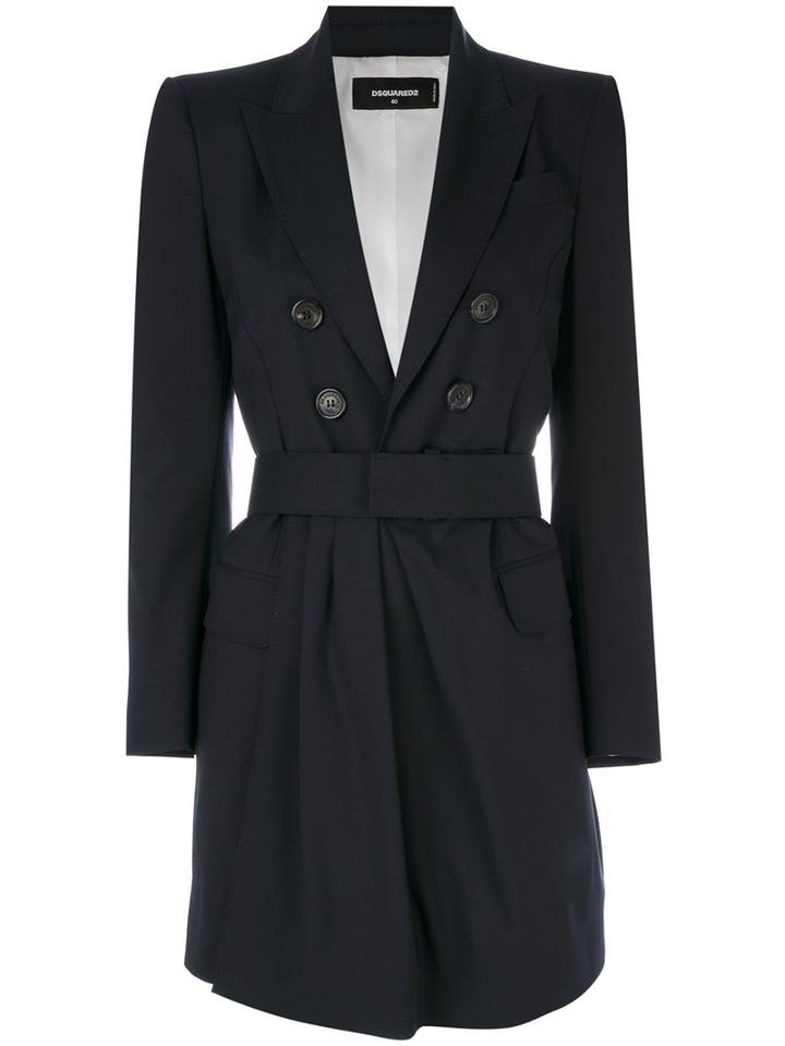 Dsquared2 - Belted Coat - Women - Polyester/spandex/elastane/virgin Wool - 42, Blue, Polyester/spandex/elastane/virgin Wool